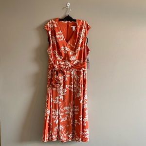 NWT Women’s London Times Orange Floral Print Satin Dress Size 14